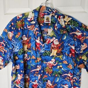 Max Boxxer Hawaiian Santa short sleeve button‎ front Mens shirt L